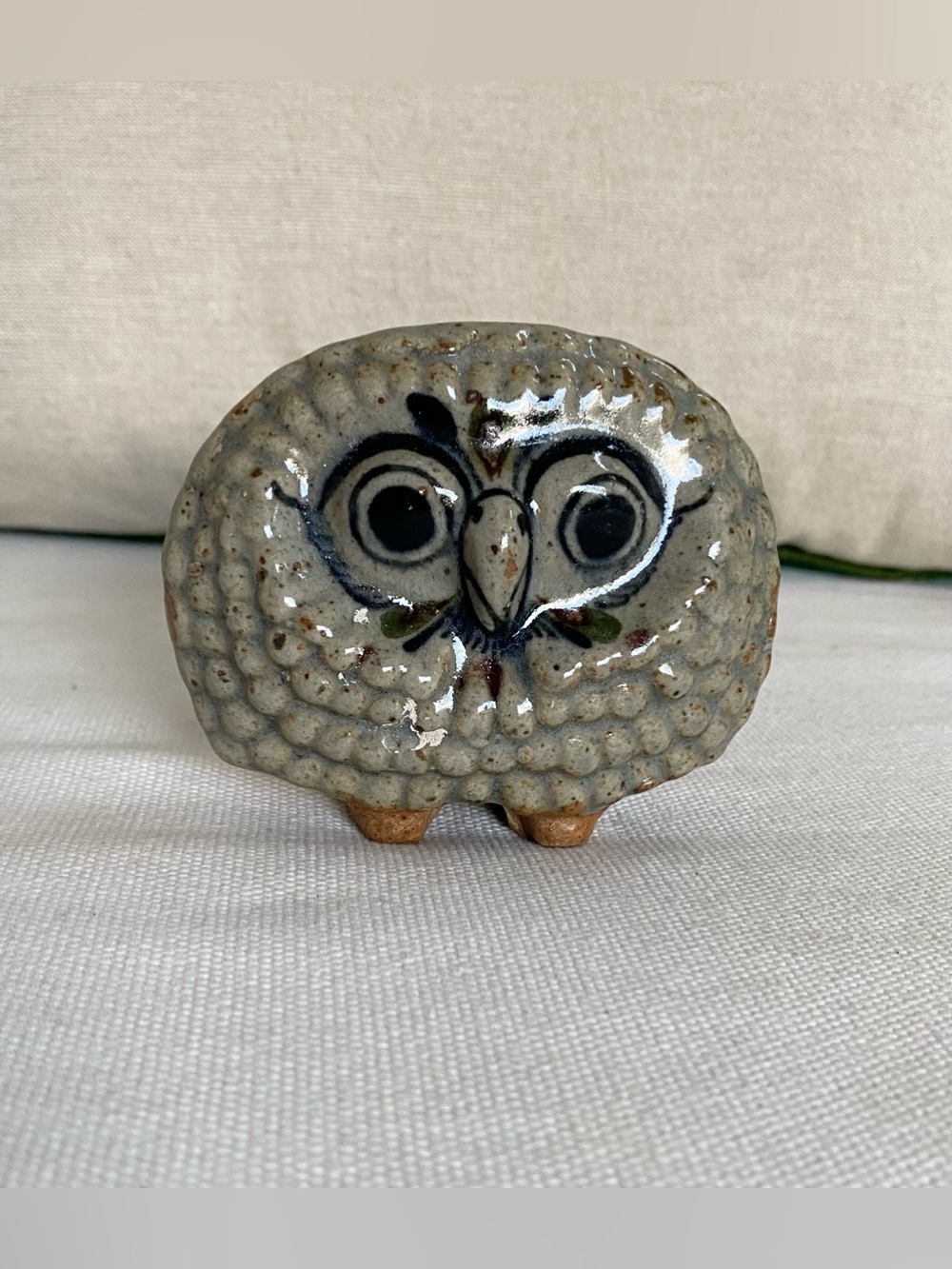 VTG Jorge Wilmot Tonala Ceramic Owl Figurine Mexican Folk Art Pottery Signed 3”